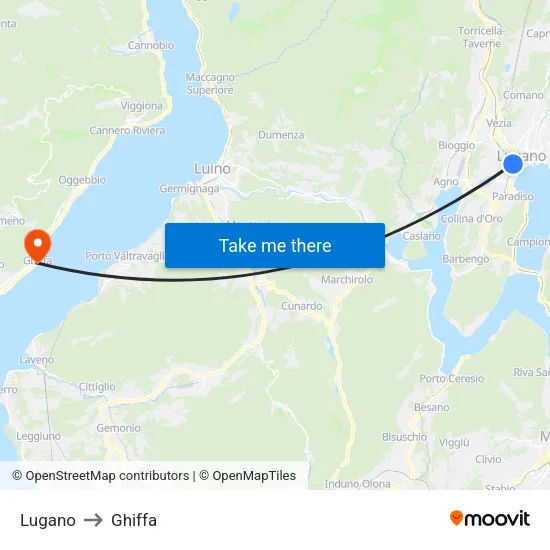 Lugano to Ghiffa map