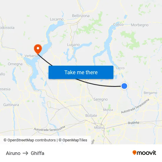 Airuno to Ghiffa map