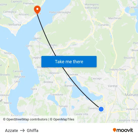 Azzate to Ghiffa map