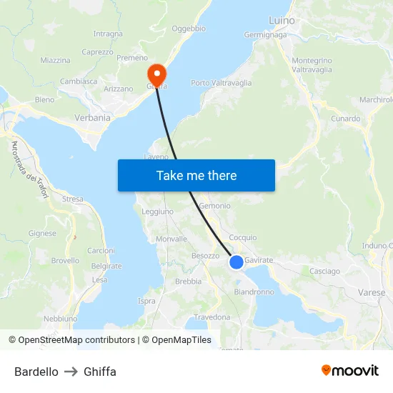 Bardello to Ghiffa map