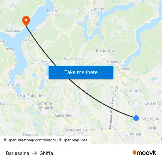 Barlassina to Ghiffa map