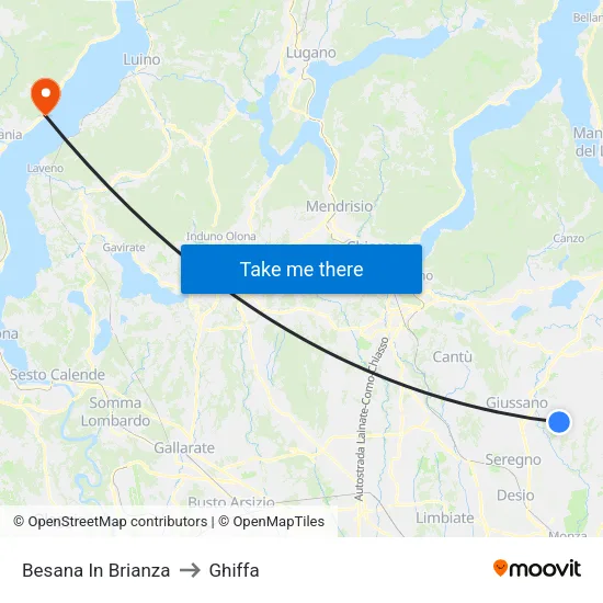 Besana in Brianza to Ghiffa map