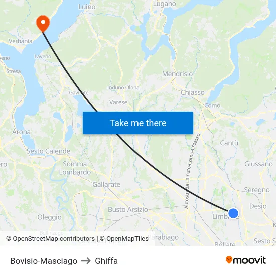 Bovisio-Masciago to Ghiffa map