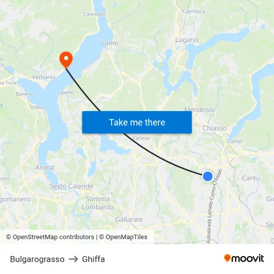 Bulgarograsso to Ghiffa map