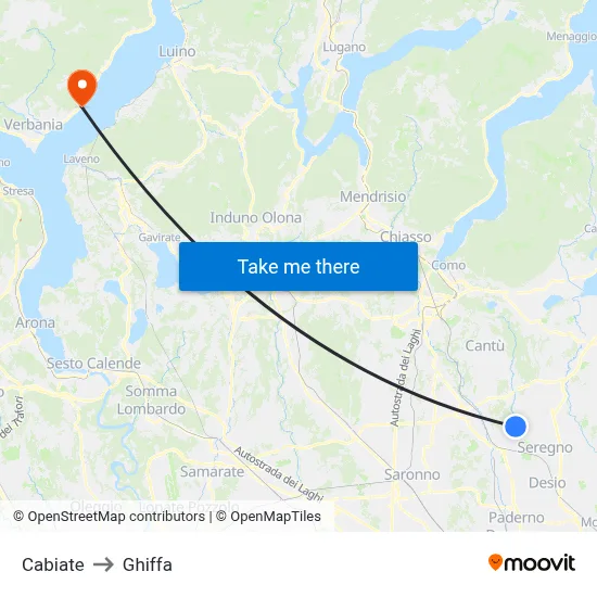Cabiate to Ghiffa map