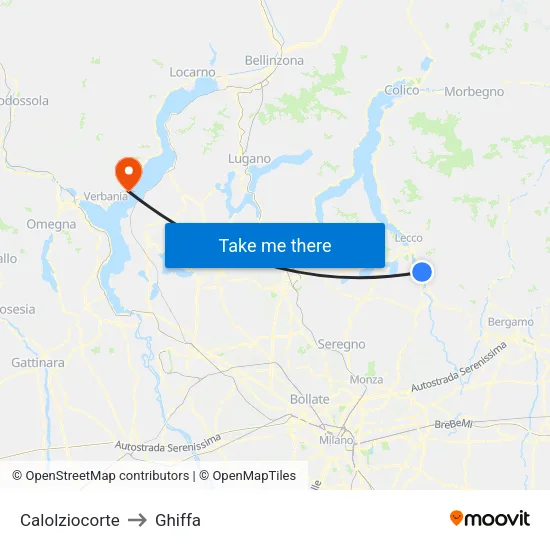 Calolziocorte to Ghiffa map