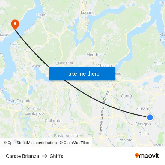 Carate Brianza to Ghiffa map