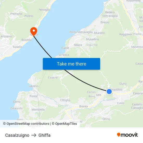 Casalzuigno to Ghiffa map