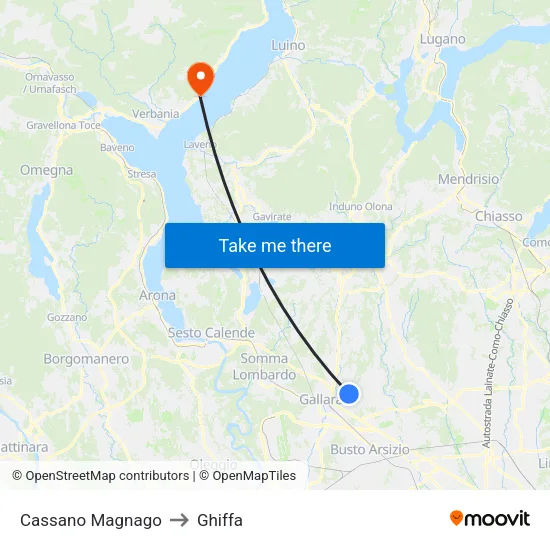 Cassano Magnago to Ghiffa map