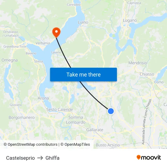 Castelseprio to Ghiffa map