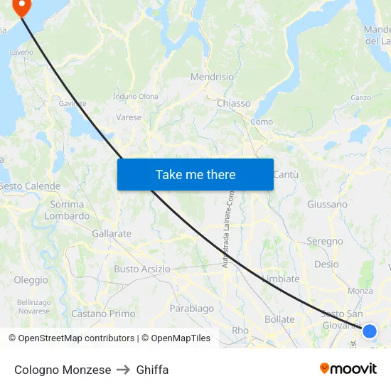 Cologno Monzese to Ghiffa map