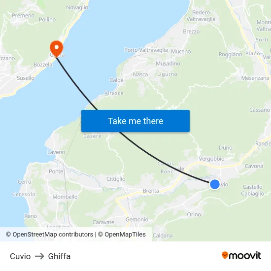 Cuvio to Ghiffa map