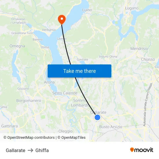 Gallarate to Ghiffa map