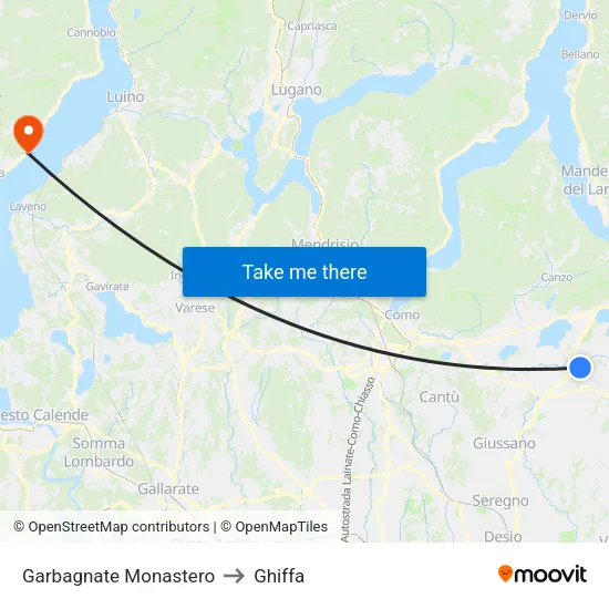 Garbagnate Monastero to Ghiffa map