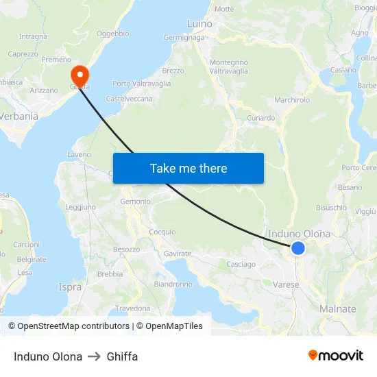 Induno Olona to Ghiffa map