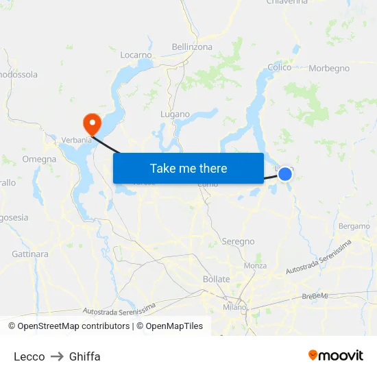 Lecco to Ghiffa map