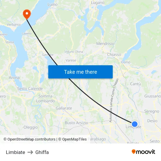 Limbiate to Ghiffa map
