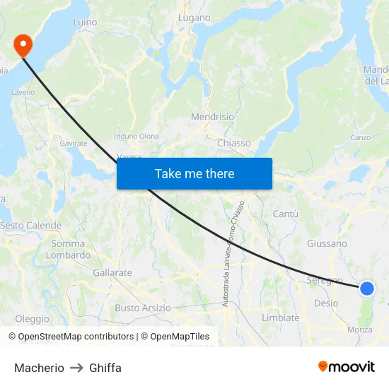 Macherio to Ghiffa map