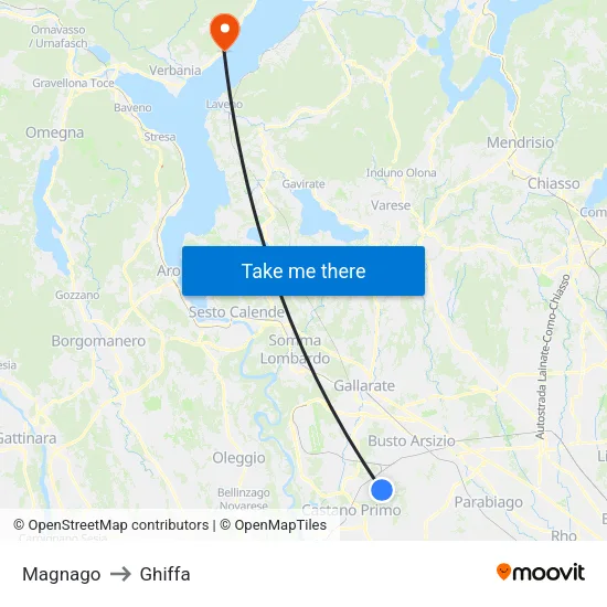Magnago to Ghiffa map
