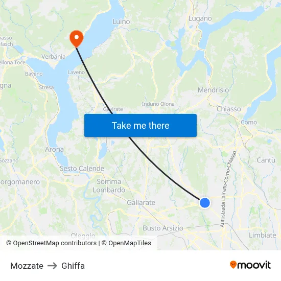 Mozzate to Ghiffa map
