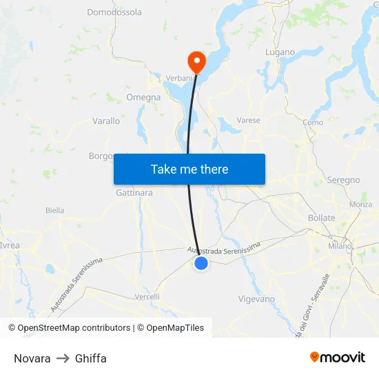 Novara to Ghiffa map