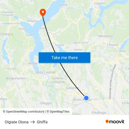 Olgiate Olona to Ghiffa map