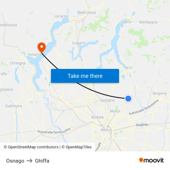 Osnago to Ghiffa map