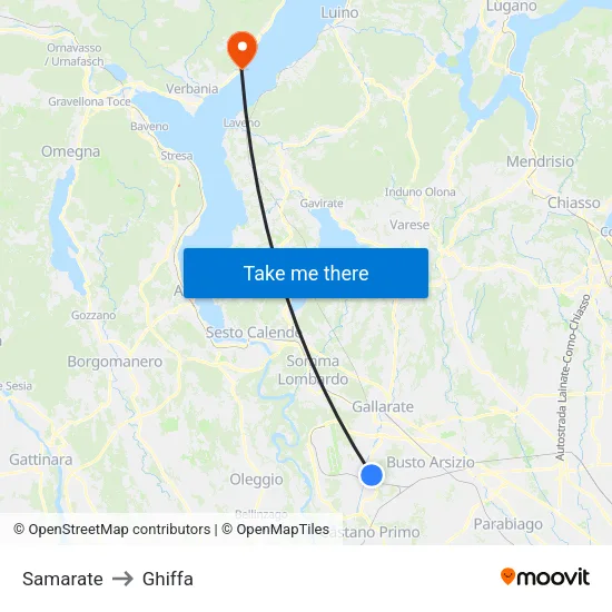 Samarate to Ghiffa map