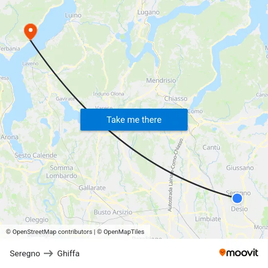 Seregno to Ghiffa map