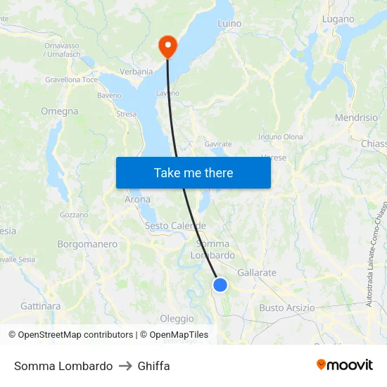 Somma Lombardo to Ghiffa map