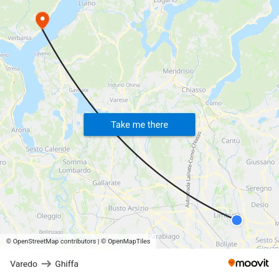 Varedo to Ghiffa map