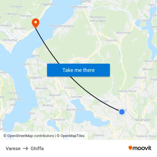 Varese to Ghiffa map