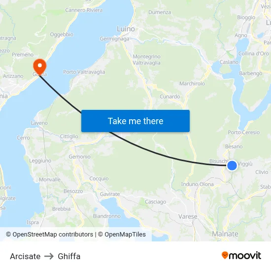 Arcisate to Ghiffa map