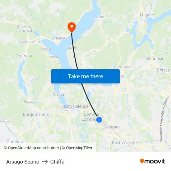 Arsago Seprio to Ghiffa map