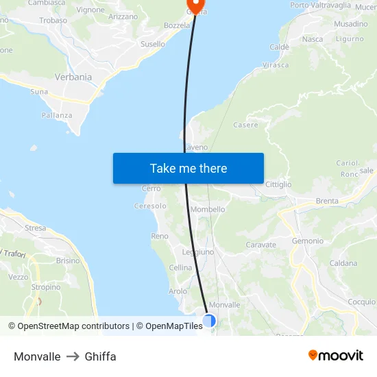 Monvalle to Ghiffa map