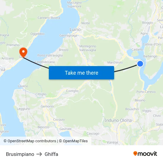 Brusimpiano to Ghiffa map