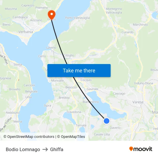 Bodio Lomnago to Ghiffa map