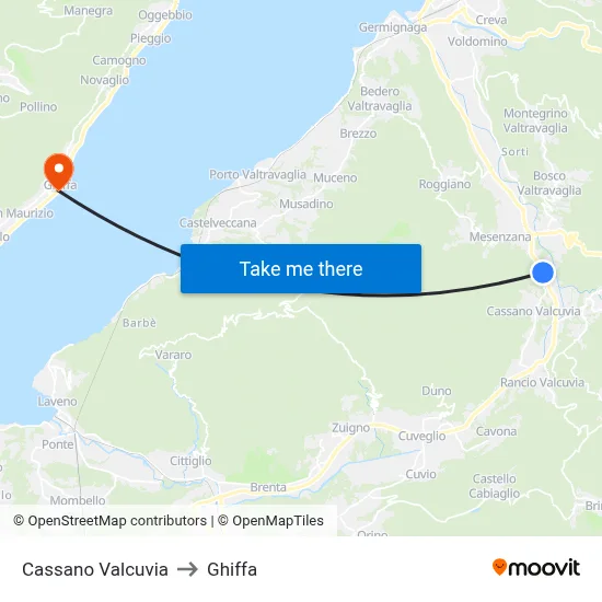 Cassano Valcuvia to Ghiffa map