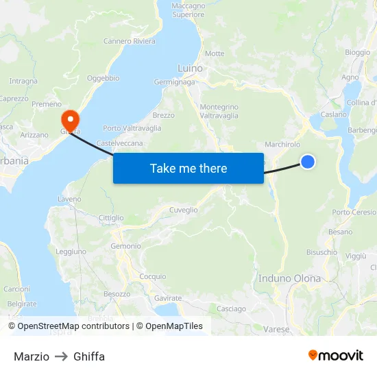 Marzio to Ghiffa map