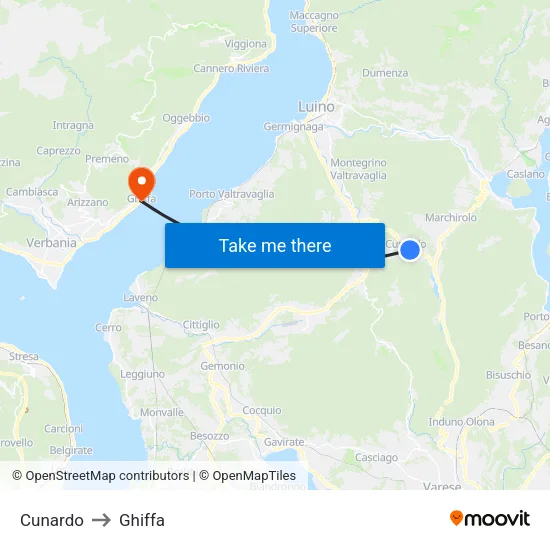 Cunardo to Ghiffa map