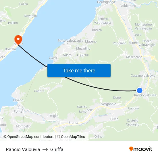 Rancio Valcuvia to Ghiffa map