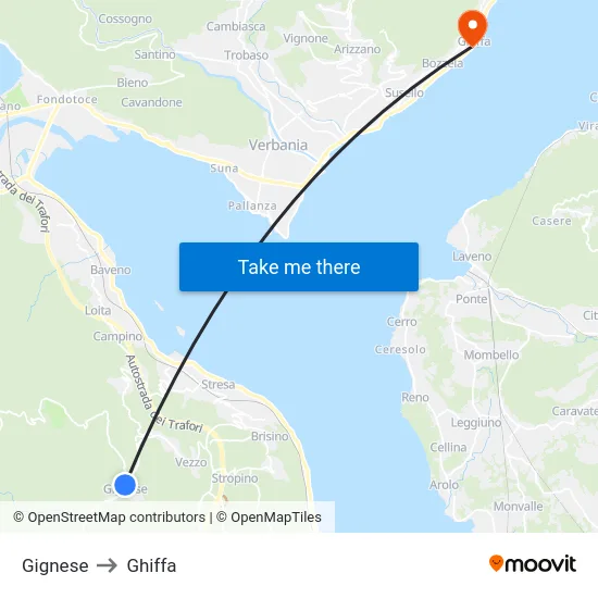 Gignese to Ghiffa map