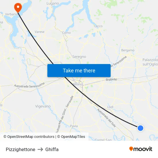 Pizzighettone to Ghiffa map