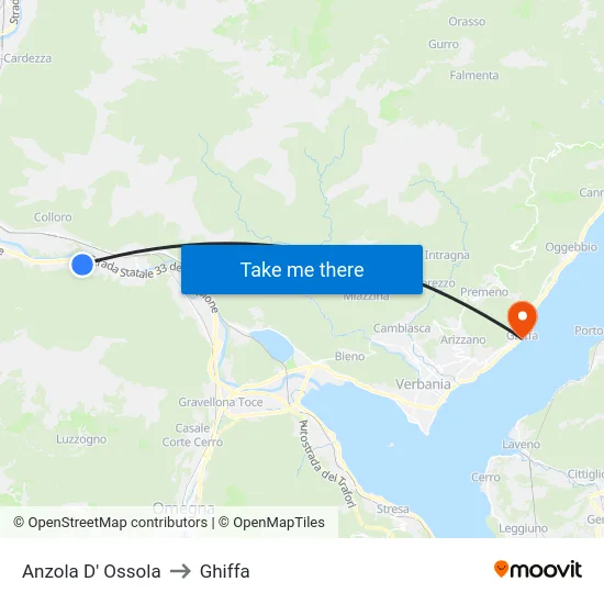 Anzola D' Ossola to Ghiffa map