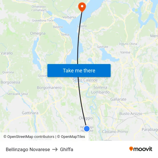 Bellinzago Novarese to Ghiffa map