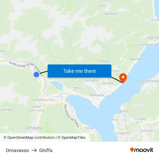 Ornavasso to Ghiffa map