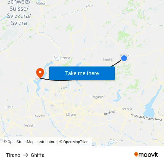 Tirano to Ghiffa map