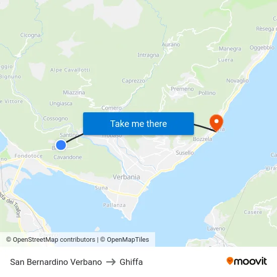 San Bernardino Verbano to Ghiffa map