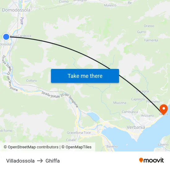 Villadossola to Ghiffa map