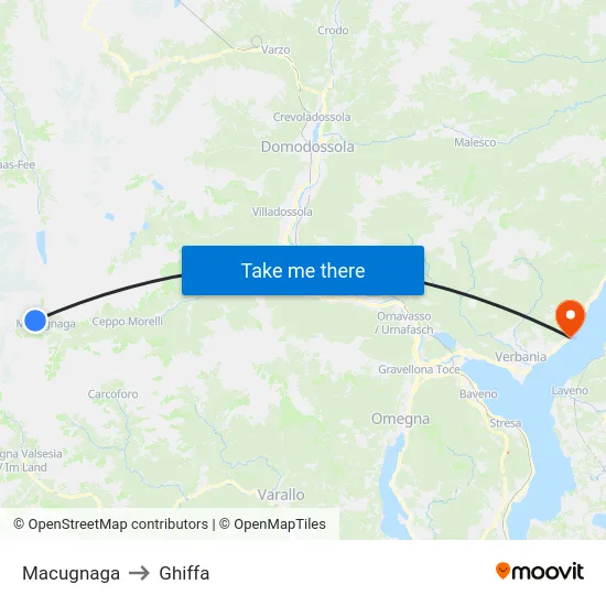 Macugnaga to Ghiffa map